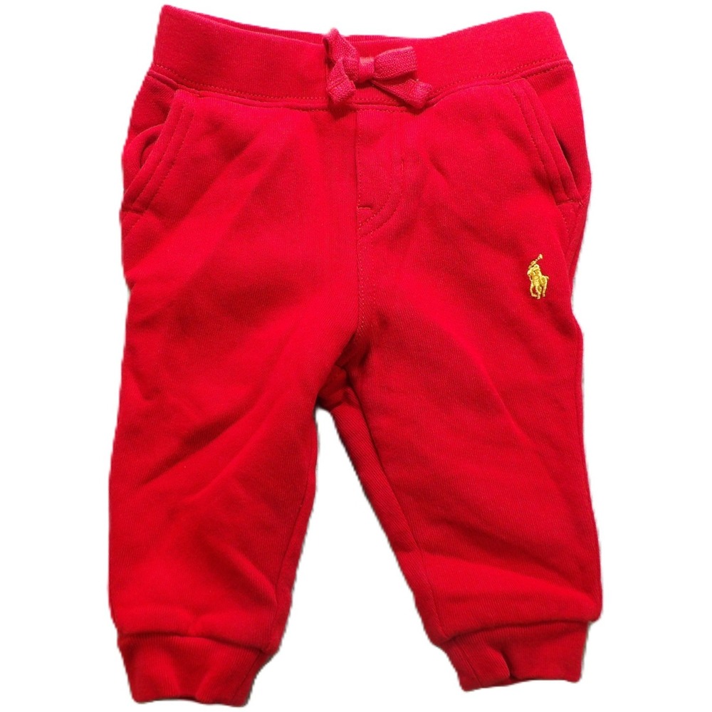 Ralph Lauren Sweatpants Baby Boys 6M Red Fleece Joggers Gold Pony Logo Toddlers